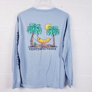 Vineyard Vines Banana Hammock Long Sleeve Pocket Tee Blue Men's‎ Size Medium
